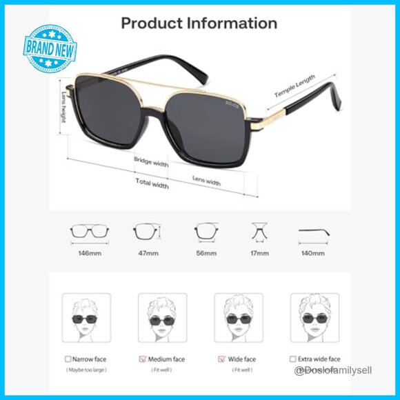 Oversized Aviator Sunglasses Polarized Retro Y2K Square Frame Unisex